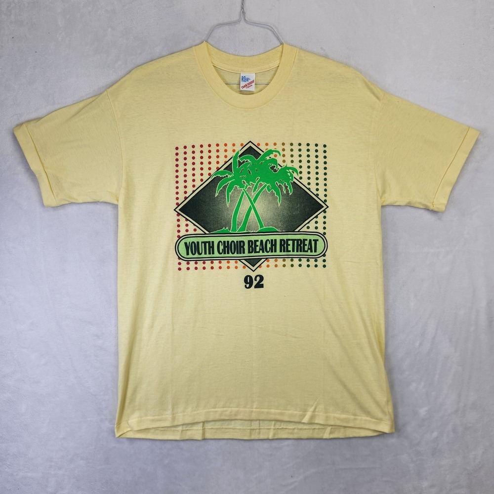 Vintage 1992 Duke T-Shirts‎ Youth Choir Beach Retreat Yellow Single Stitch XL 46